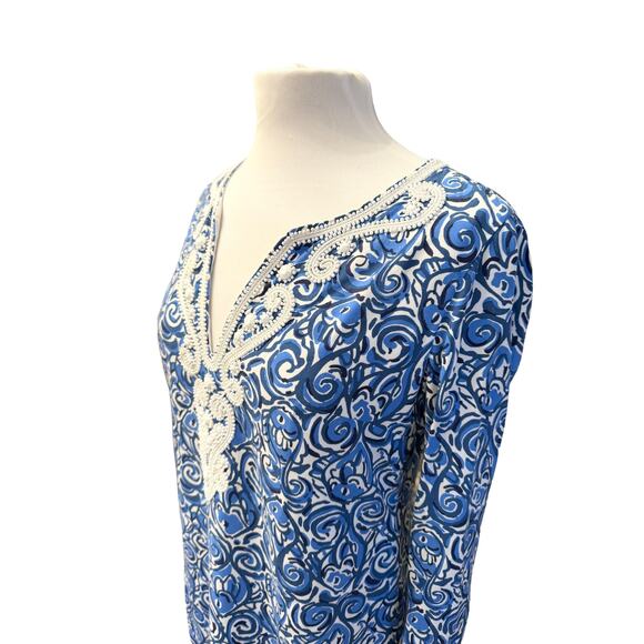 Lilly Pulitzer Blue and White Beaded Embellished Dress Sz Small - Picture 2 of 14